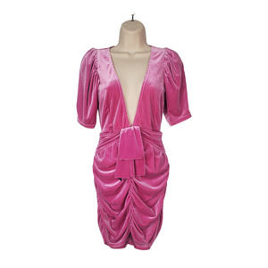 For Love & Lemons Lola Velvet V-Neck Ruched Mini Bodycon Dress Pink Size Small